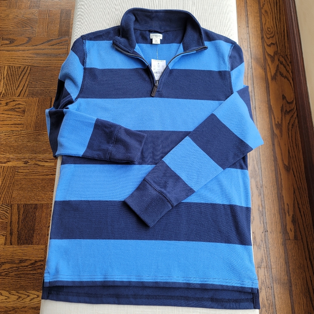 New! Crewcuts sz 14 Boys Blue Striped Sueded half-zip popover Polo Top Shirt NWT